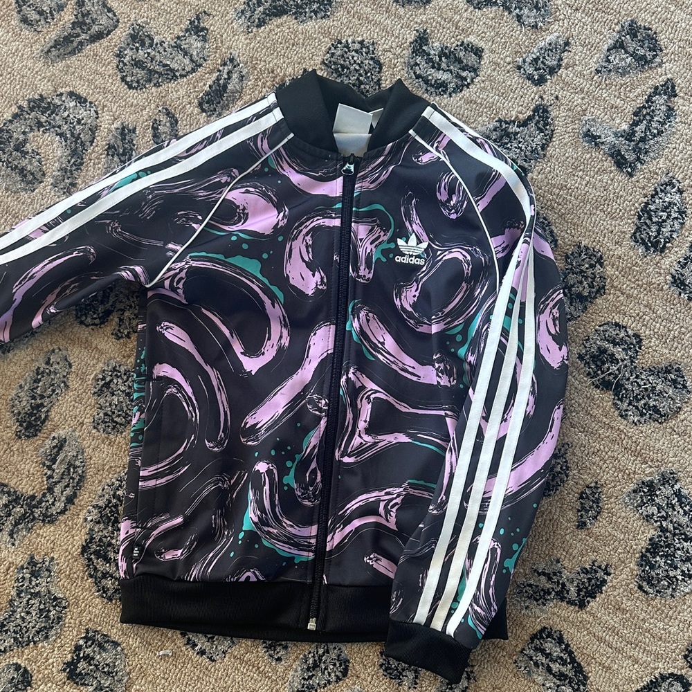 Adidas Black and Pink Swirl Track Jacket